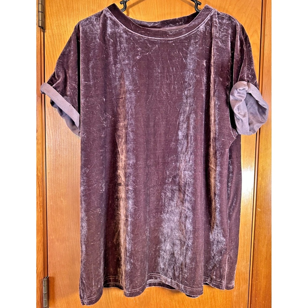 Wishlist Womens Purple Velvet Boxy Cuffed Sleeve Tee S/M